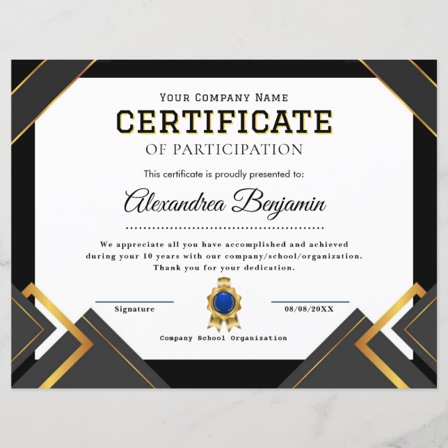 Certificat de reconnaissance de mérite (Devant)