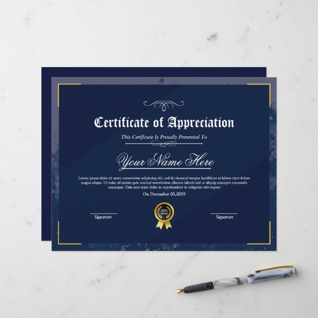 Certificat de reconnaissance imprimable (Devant/Arrière en situation)