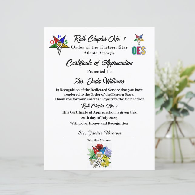 Certificat de reconnaissance Int.OES (Debout devant)