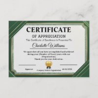 Certificat de reconnaissance or et vert de Réalisa