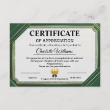 Certificat de reconnaissance or et vert de Réalisa