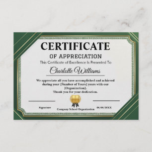 Certificat de reconnaissance or et vert de Réalisa