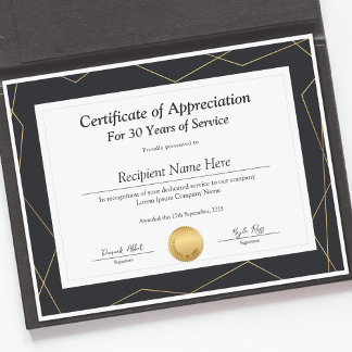 Certificat de reconnaissance pour années de servic