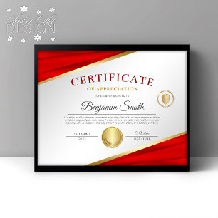 Certificat de reconnaissance Rouge & Or