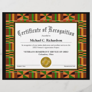 Certificat de reconnaissance Vêtements Kente Afric