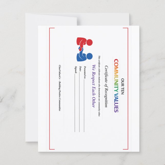 Certificat de respect de la valeur petite feuille  (Devant)