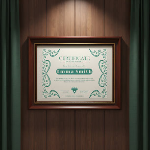 Certificat de réussite à bordure de vigne verte et