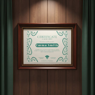 Certificat de réussite à bordure de vigne verte et