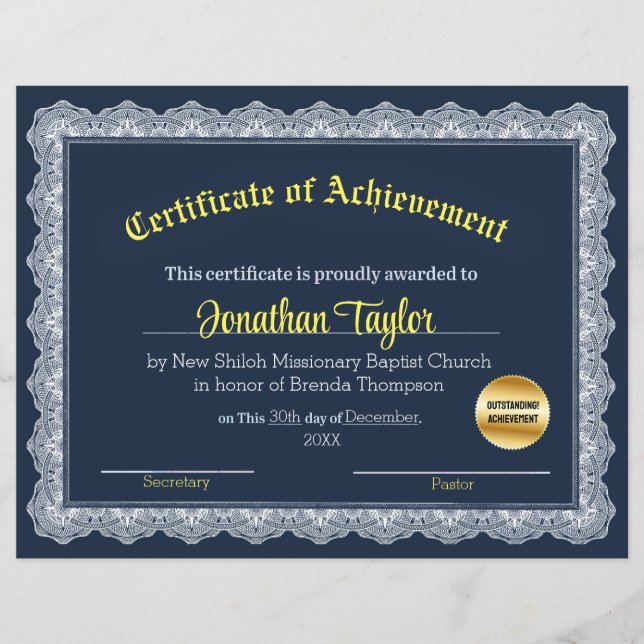 Certificat de réussite bleu et jaune (Devant)