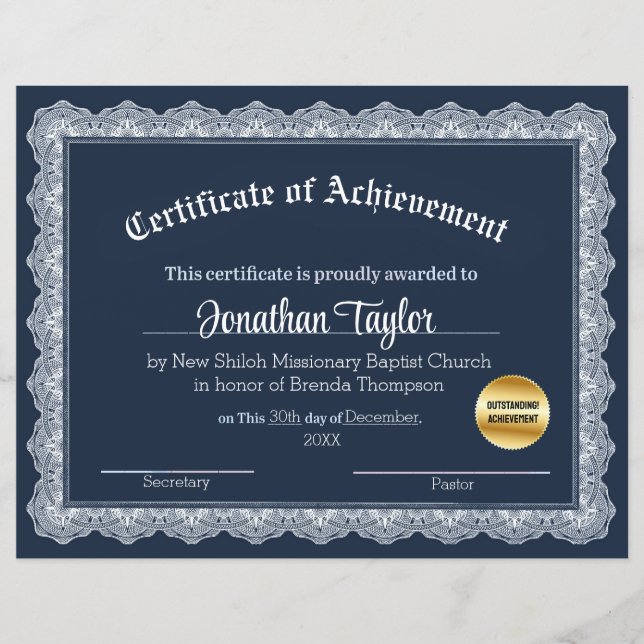 Certificat de réussite bleu et jaune (Devant)