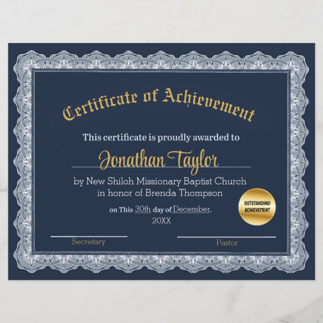 Certificat de réussite bleu et or (Devant)