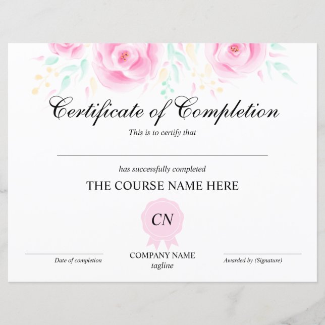 Certificat de Réussite Cours Floral (Devant)