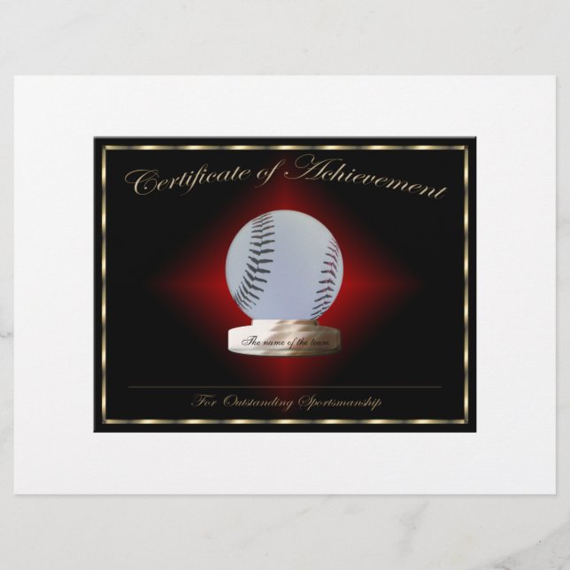 Certificat de réussite de base-ball (Devant)