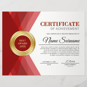 Certificat de réussite de couleur rouge et or