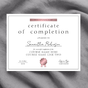 Certificat de Réussite de Cours Chic Rose Gold