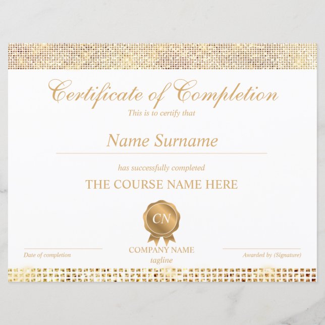 Certificat de Réussite du Cours de Formation (Devant)