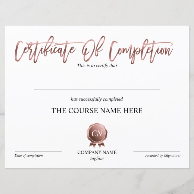 Certificat de Réussite du Cours de Réussite (Devant)