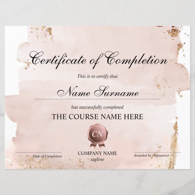 Certificat de Réussite du Cours de Réussite (Devant)