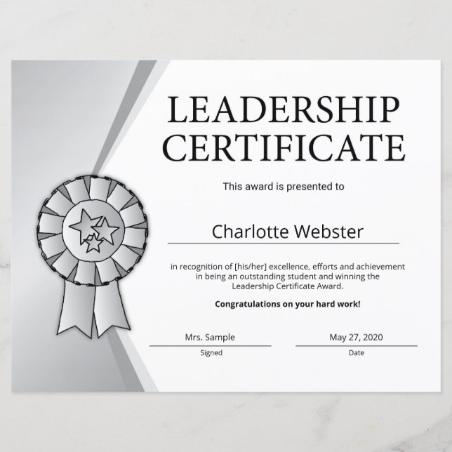 Certificat de réussite en leadership en argent PDF (Devant)