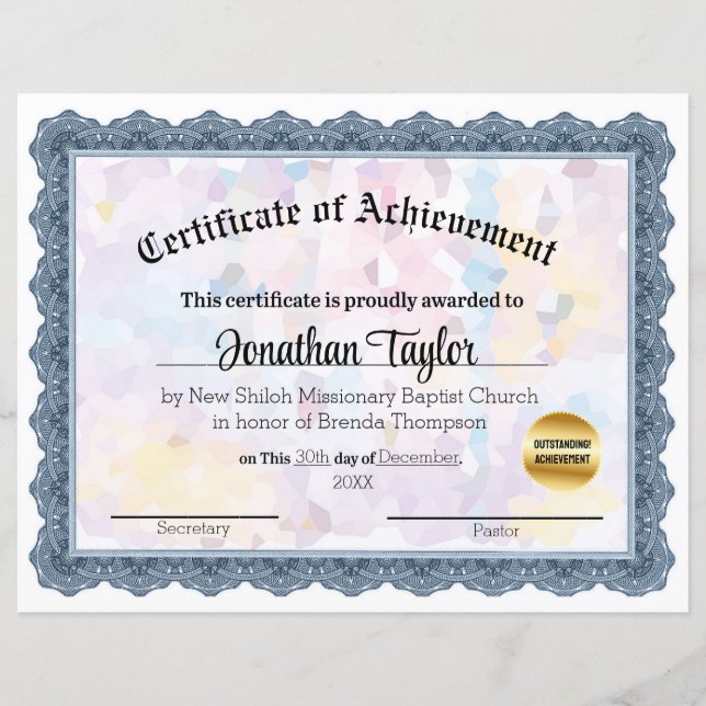 Certificat de réussite en mosaïque bleue (Devant)