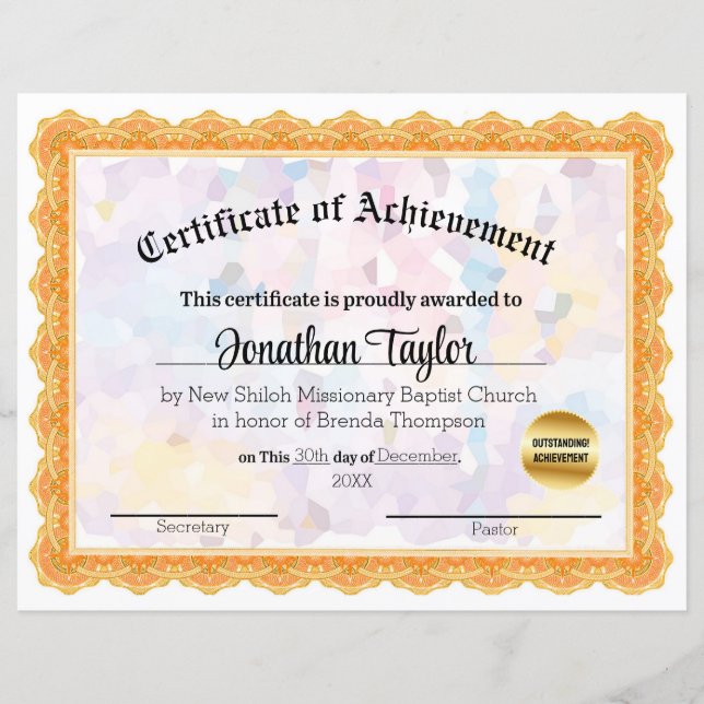 Certificat de réussite en mosaïque orange (Devant)