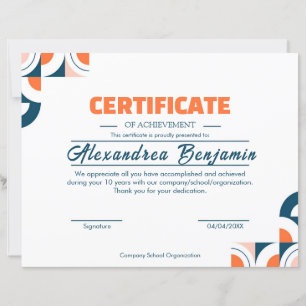 Certificat de Réussite Moderne Prof Orange Bleu