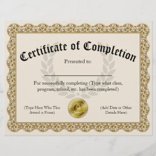 Certificat de Réussite Or Personnalisable 21,59x27
