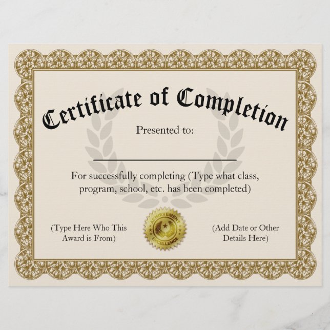 Certificat de Réussite Or Personnalisable 21,59x27 (Devant)
