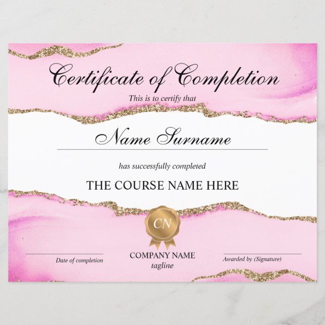 Certificat de Réussite Prix de Fin de Cours (Devant)
