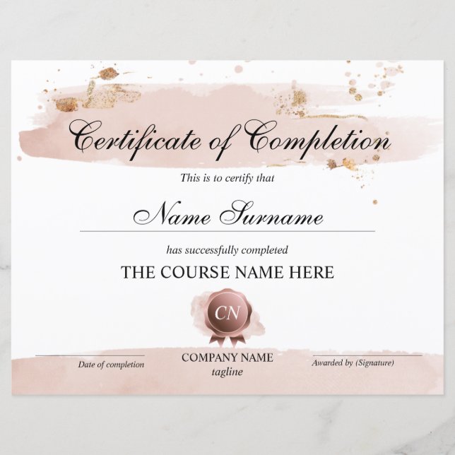 Certificat de Réussite Prix de Fin de Cours (Devant)