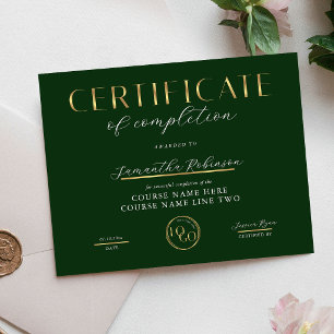 Certificat de Réussite Prix Logo Vert et Or