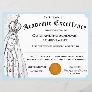 Certificat de réussite scolaire mariale