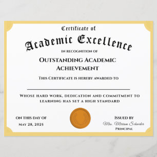 Certificat de réussite scolaire personnalisable