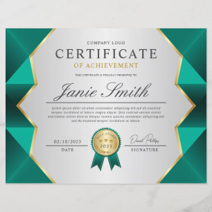 Certificat De Réussite turquoise Et Or
