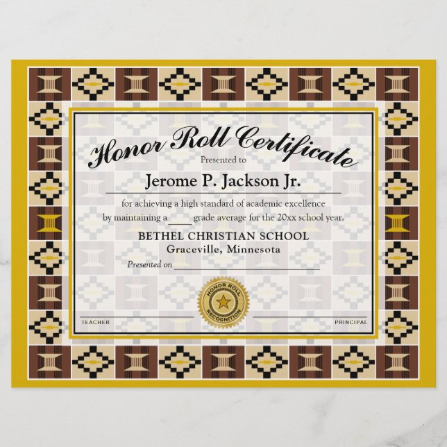 Certificat de rouleau d'honneur Kente K17 Couleurs (Devant)