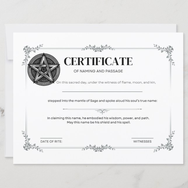 Certificat de sage de nom et de passage (Devant)