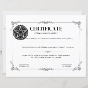 Certificat de sage de nom et de passage