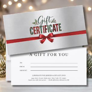 Certificat d'entreprise avec ruban de Noël festif
