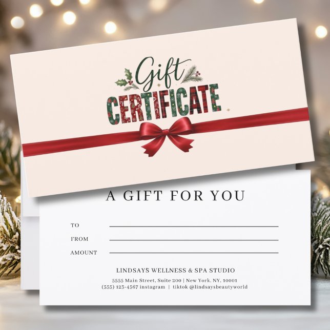 Certificat d'entreprise avec ruban de Noël festif (Festive Christmas Bow Script Business Certificate)
