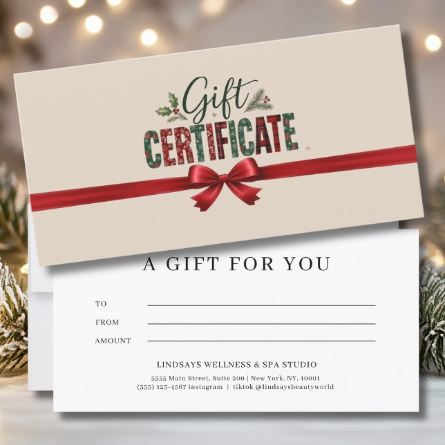 Certificat d'entreprise avec ruban de Noël festif (Festive Christmas Bow Script Business Certificate)