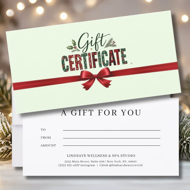 Certificat d'entreprise avec ruban de Noël festif (Festive Christmas Bow Script Business Certificate)
