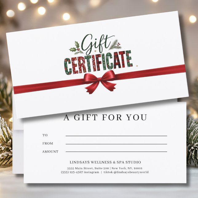 Certificat d'entreprise avec ruban de Noël festif (Festive Christmas Bow Script Business Certificate)