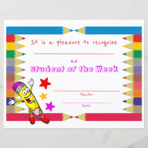 Certificat d'étudiant mignon et coloré de la semai