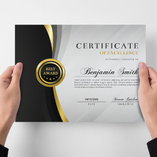 Certificat d'Excellence Black & Gold Award