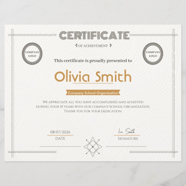 Certificat d'Excellence d'Entreprise Moderne avec  (Devant)
