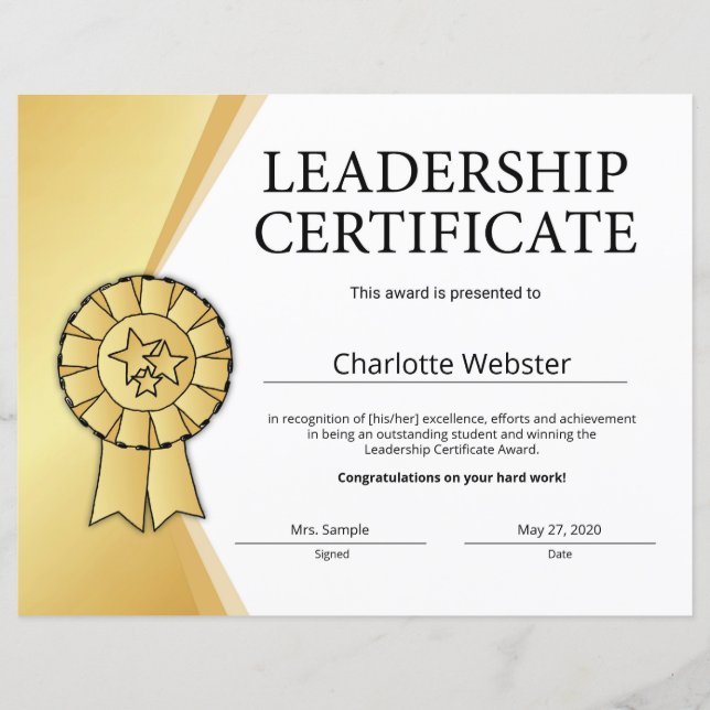 Certificat d'excellence en leadership or PDF (Devant)