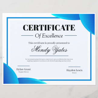 Certificat d'Excellence Moderne Bleu et Blanc