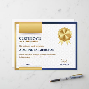 Certificat d'excellence moderne bleu et or