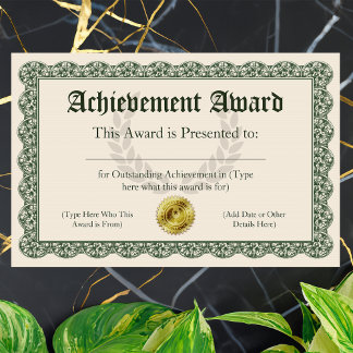 Certificat d'excellence, personnalisable
