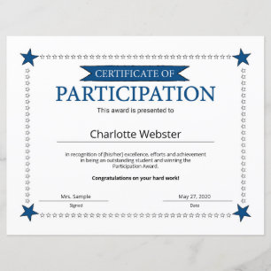 Certificat d'excellence pour la participation PDF